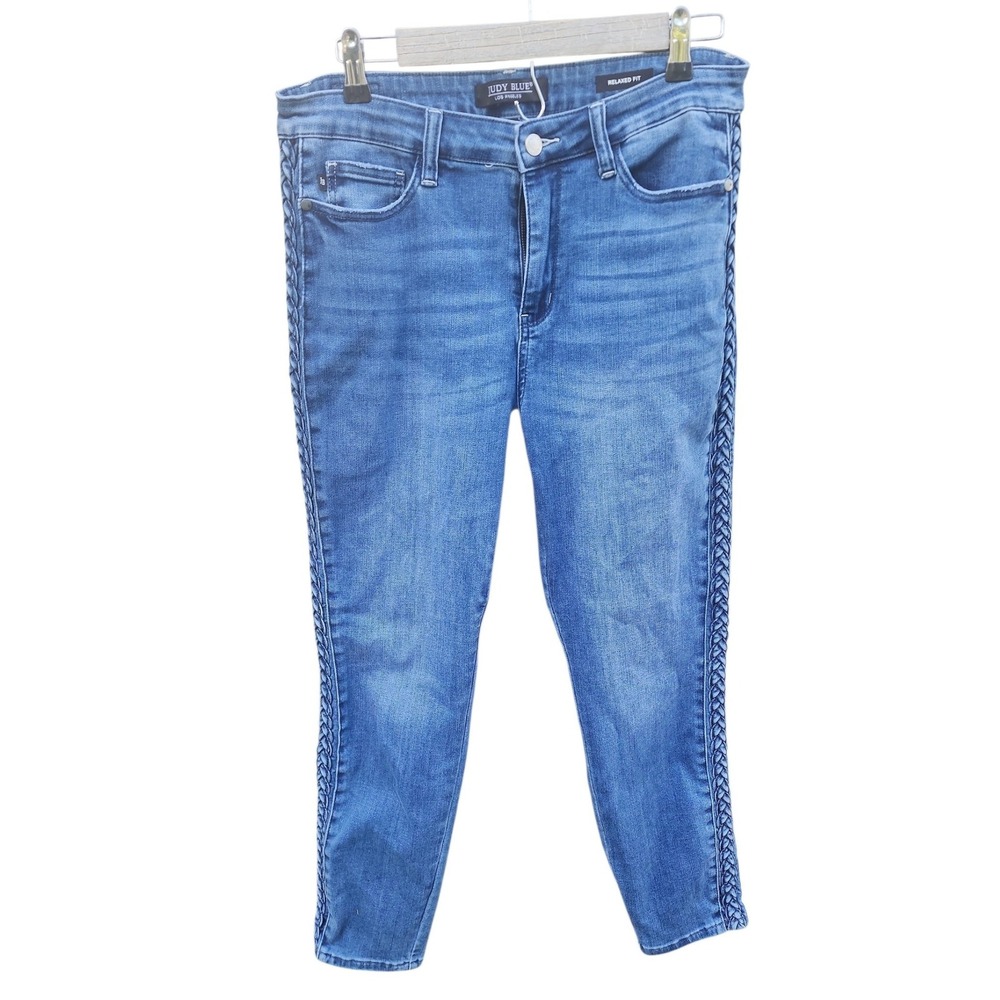 Judy Blue Relaxed Fit Braided Side Seam Jeans Medium Wash 13/31 JB88468